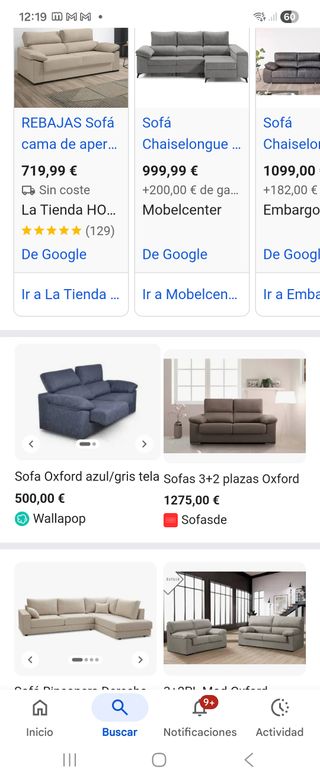 Sofá Oxford azul/gris tela