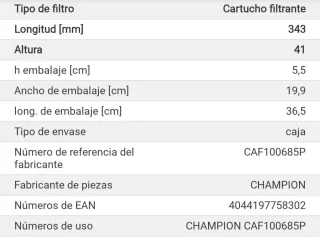 Filtro Aire Champion Jeep Cherokee Gasolina