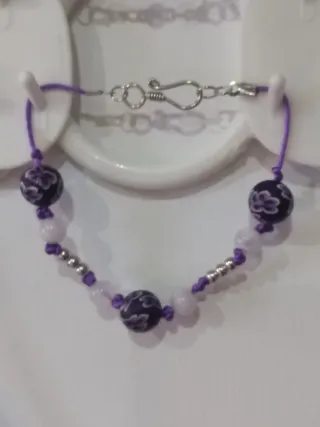 Conjunto bisutería colgante cascada cuentas morado