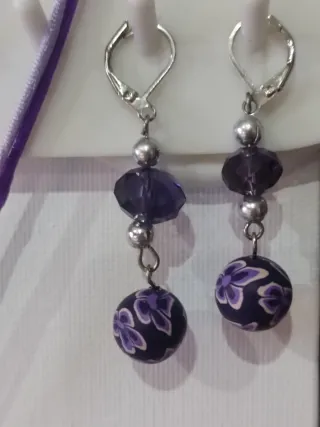 Conjunto bisutería colgante cascada cuentas morado