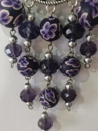 Conjunto bisutería colgante cascada cuentas morado