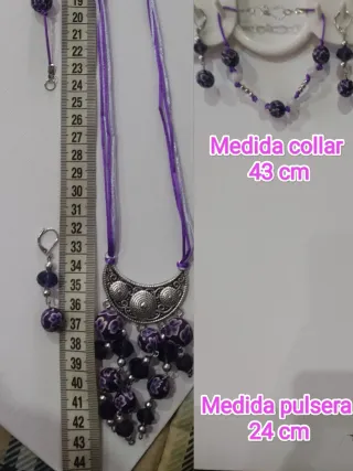 Conjunto bisutería colgante cascada cuentas morado