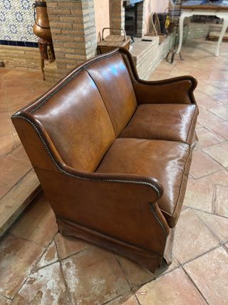 1 Divano e 2 poltrone in pelle vintage mid century