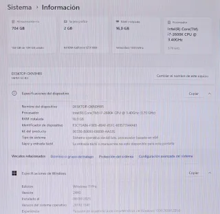 PC Gaming con I7, 16Gb Ram, Gráfica, SSD y HDD