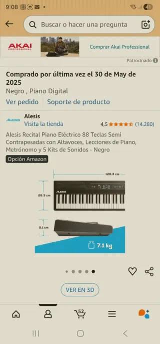 Piano Eléctrico Alesis Recital 88 Teclas