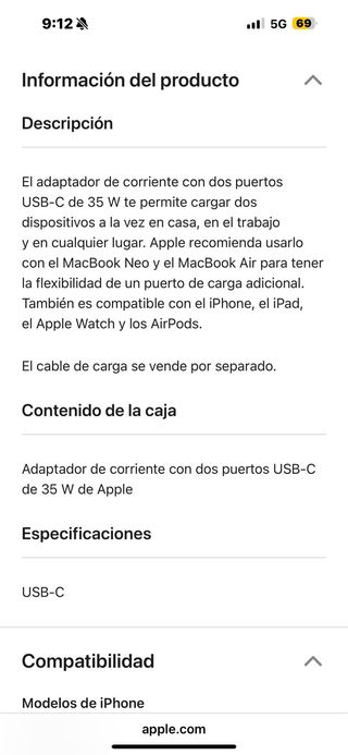 Cargador Apple Dual USB-C 35W