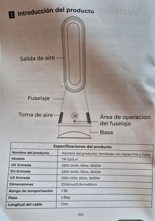 Ventilador Calefactor Torre Sin Aspas