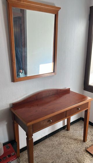 Mueble recibidor madera maciza con espejo