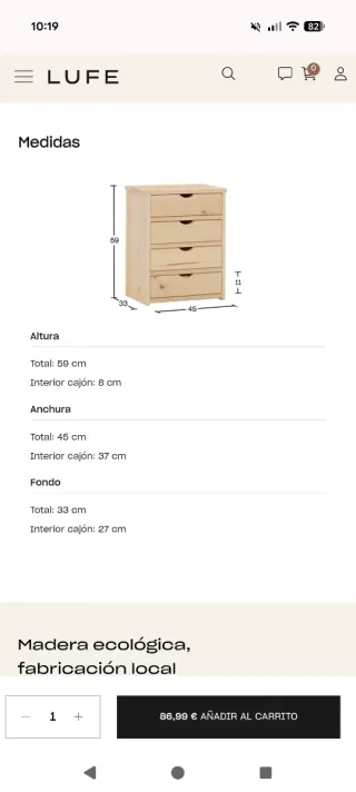 Mesita de noche / Cajonera de madera