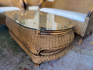 Conjunto Jardín Mimbre Mesa Cristal