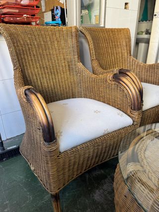 Conjunto Jardín Mimbre Mesa Cristal