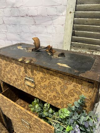 Maleta baúl antiguo cajones y perchas