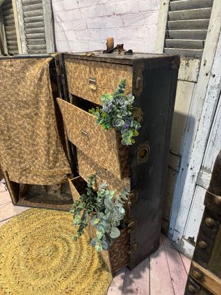 Maleta baúl antiguo cajones y perchas