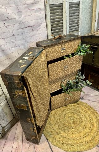 Maleta baúl antiguo cajones y perchas