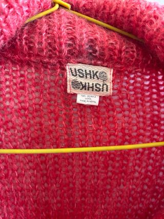 Chaqueta lana coral/rosa, cuello esmoquin cinto