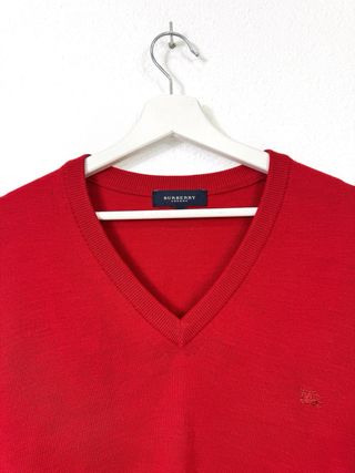 Jersey Burberry Lana Cuello Pico Clásico Rojo