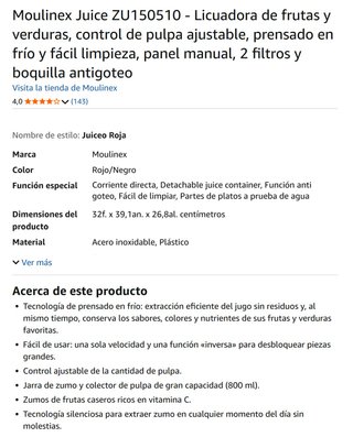 Licuadora Moulinex Juiceo Roja