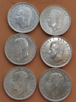 6 Monedas 25 Pesetas Juan Carlos I 1975