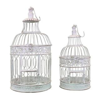 Set 2 Gabbie Portacandele Ferro Bianco Shabby Chic