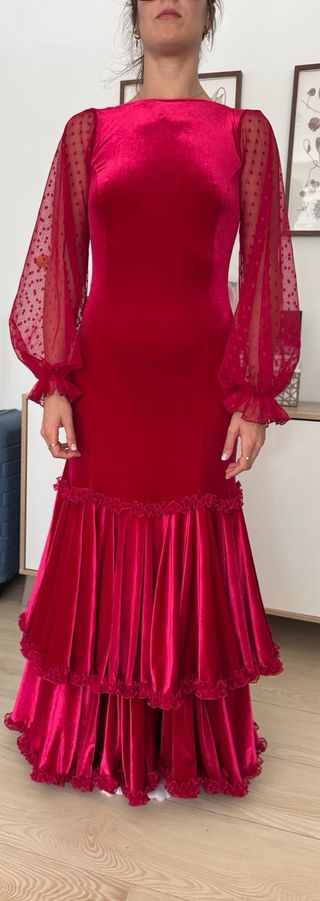 Vestido Flamenco Terciopelo Rojo.