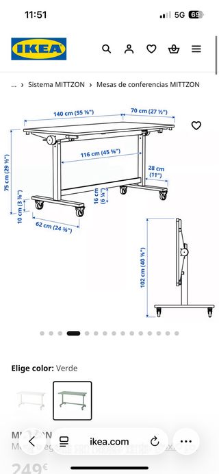 Mesa escritorio MITTZON Ikea plegable con ruedas