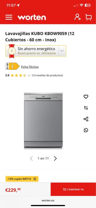 Lavavajillas KUBO KBDW9059 12 cubiertos