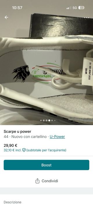 Scarpe U-Power bianche e verdi nuove