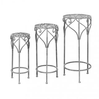 Set 3 Porta Piante Tondi in Ferro Bianco Ossidato