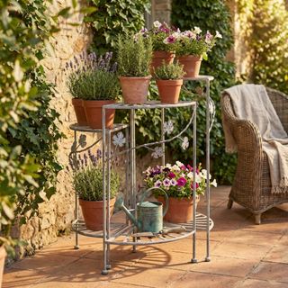 Etagere Girevole Ferro 3 Ripiani Bianco Ossidato