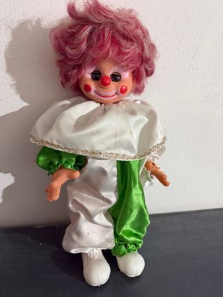 Bambola clown rosa e verde vintage ceccon furga