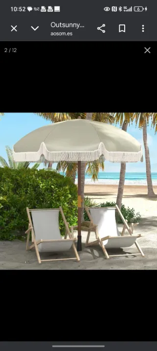Parasol de playa Outsunny beige flecos