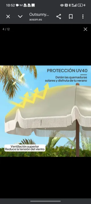 Parasol de playa Outsunny beige flecos