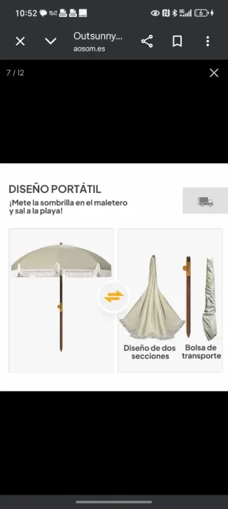 Parasol de playa Outsunny beige flecos