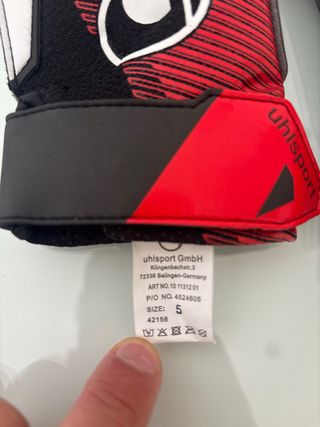 Guantes de portero Uhlsport negros y rojos Talla 5