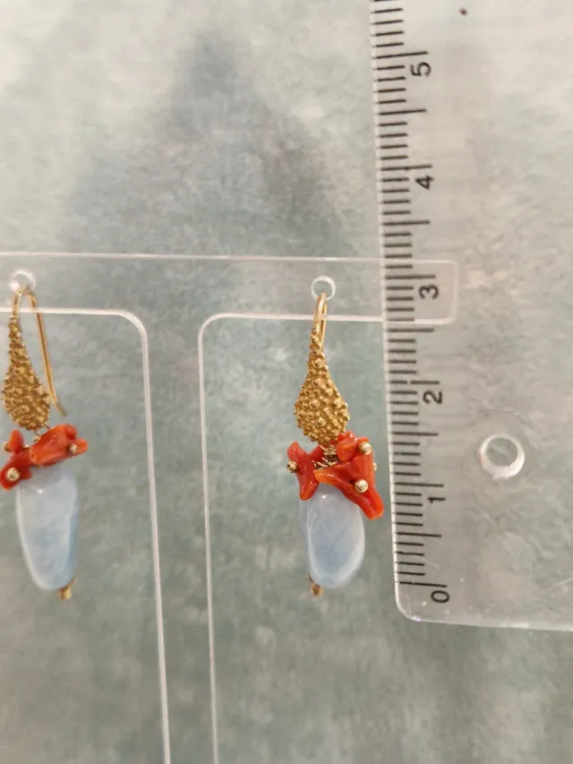 Orecchini Agata Blu e Corallo Argento