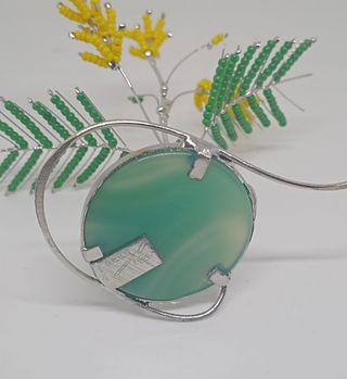 Mimosa in argento 800 con base in pietra - H 10