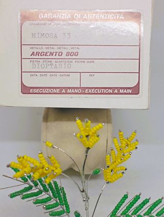 Mimosa in argento 800 con base in pietra - H 10