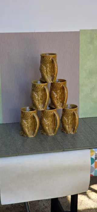 6 Bicchieri Gufo Vintage in Ceramica
