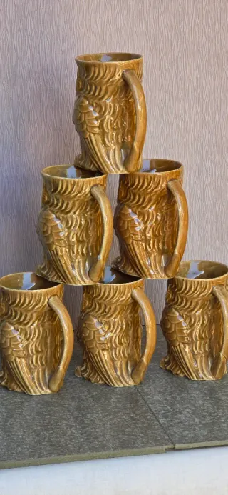 6 Bicchieri Gufo Vintage in Ceramica
