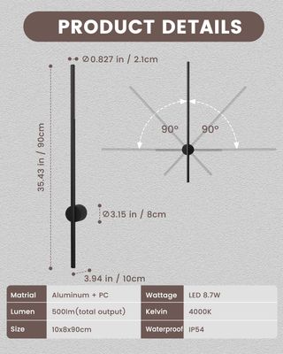 MULANDI aplique pared LED 90cm negro 4000K
