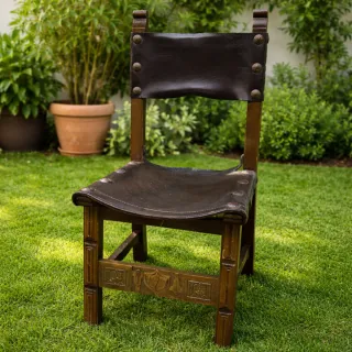 Sillas rústicas madera y cuero vintage (4 unidades