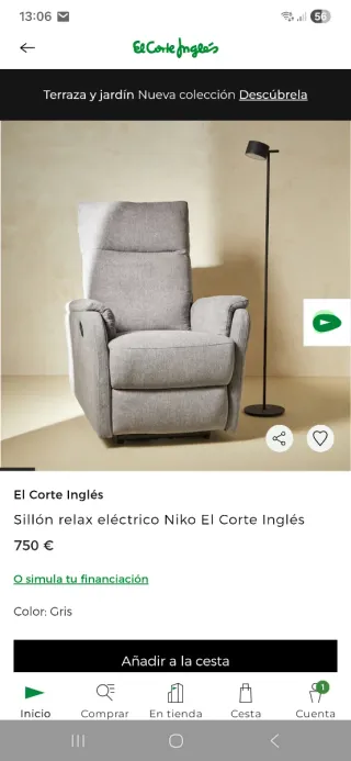 Sillón Eléctrico de Tela Gris