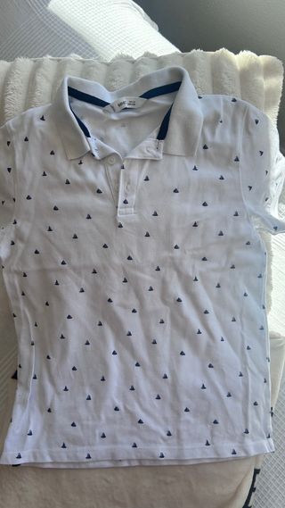 Camiseta polo niño MNG blanca estampada talla 9-10