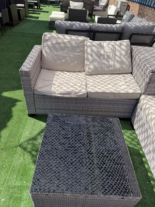 Conjunto Terraza Ratán Gris y Beige