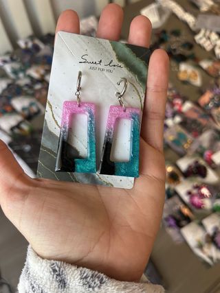 Pendientes rectangulares degradado rosa y turquesa