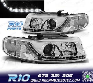FAROS SEAT LEON TOLEDO 1M 99-05 LUZ DIURNA FONDO CROMO