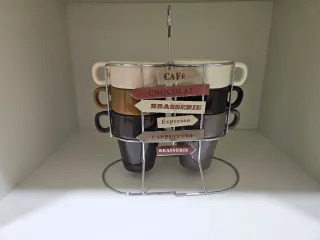 Juego Tazas Cerámica con Soporte