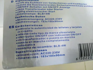 Detector de billetes falsos UV (ultravioleta)