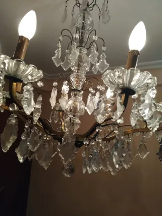 Lámpara de bronce y cristal de Bohemia