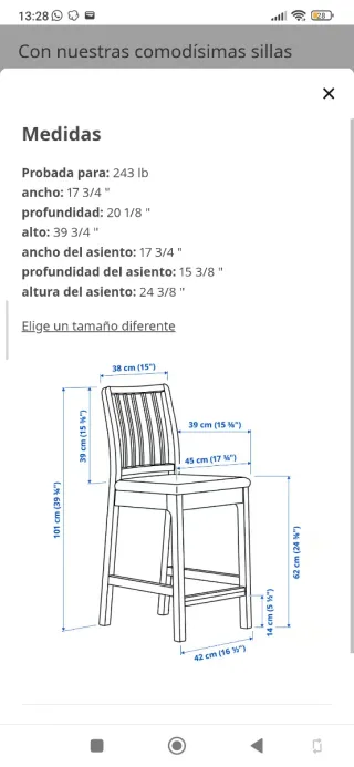 Taburete Ekedalen Ikea con respaldo